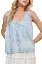 ADORA Lace Detail Contrast Top-Adora-BABY BLUE-S-Urbanheer