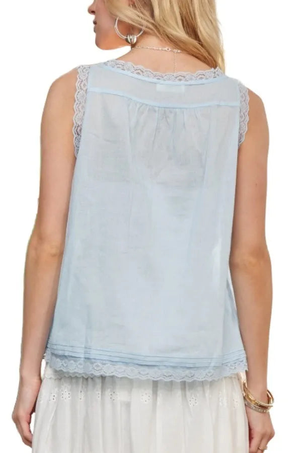 ADORA Lace Detail Contrast Top-Adora-BABY BLUE-S-Urbanheer