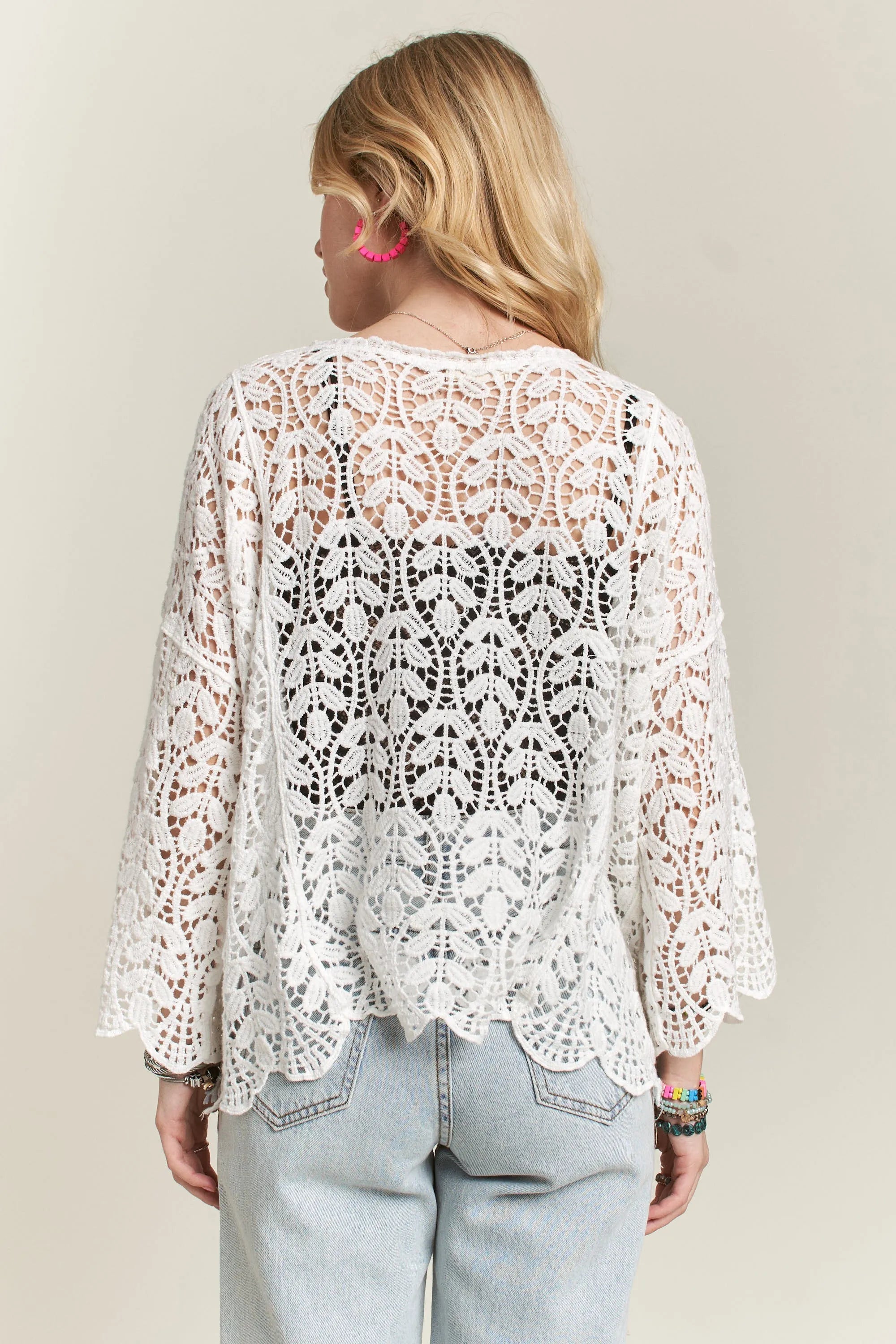 ADORA Leaf Pattern Crochet Cardigan-Adora-WHITE-S/M-Urbanheer
