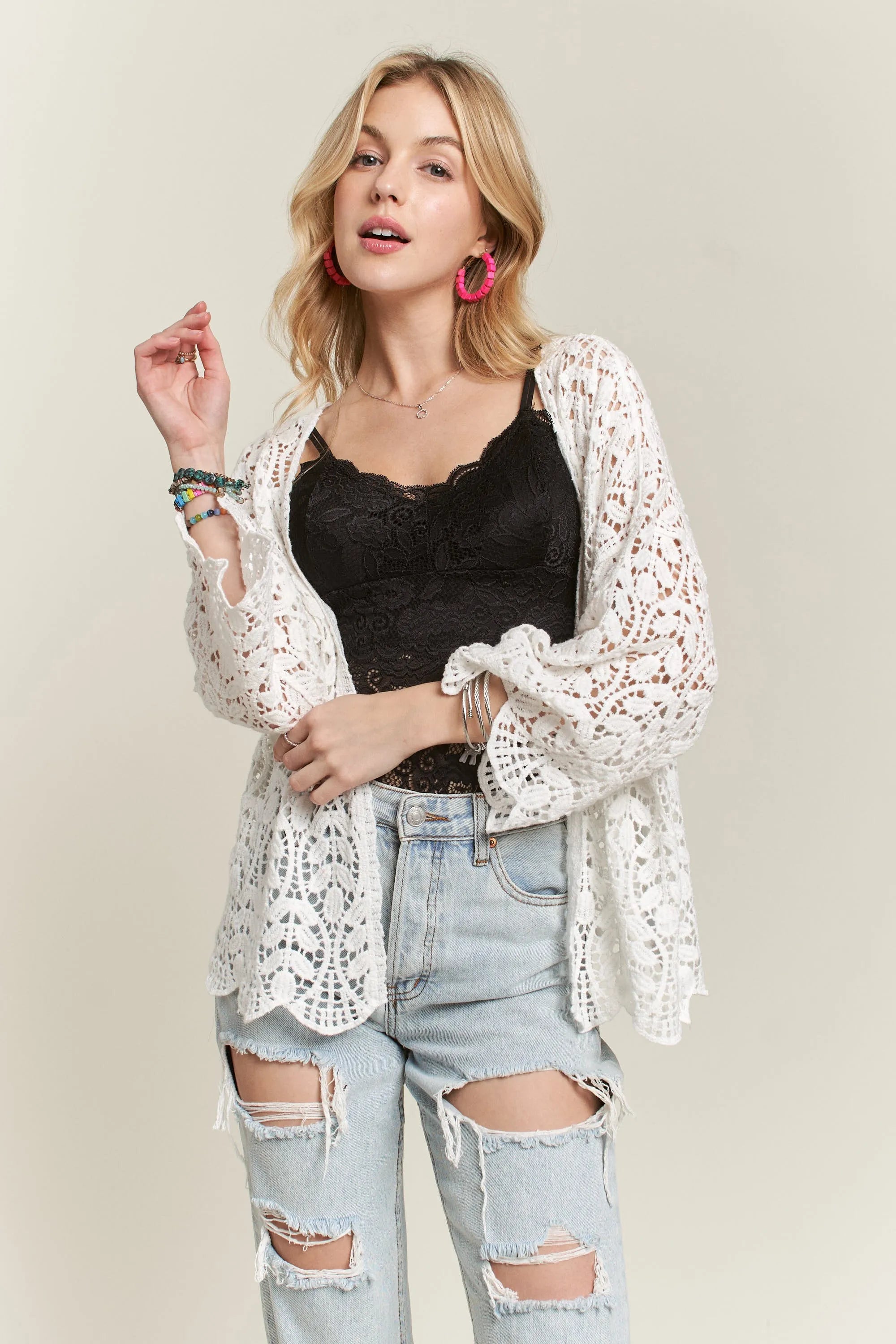 ADORA Leaf Pattern Crochet Cardigan-Adora-WHITE-S/M-Urbanheer