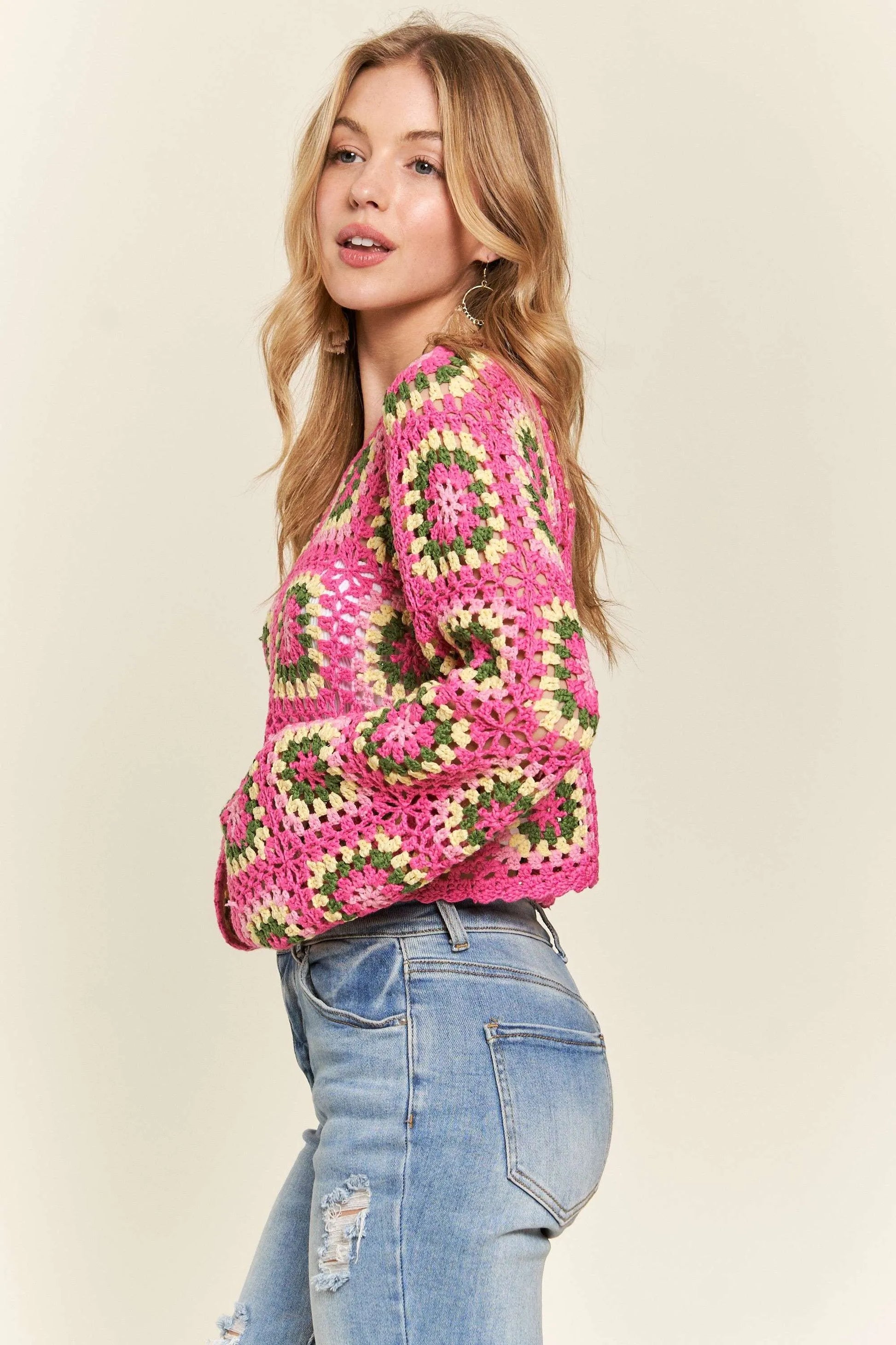 ADORA Multicolor Crochet Crop Top-Adora-HOT PINK-S-Urbanheer