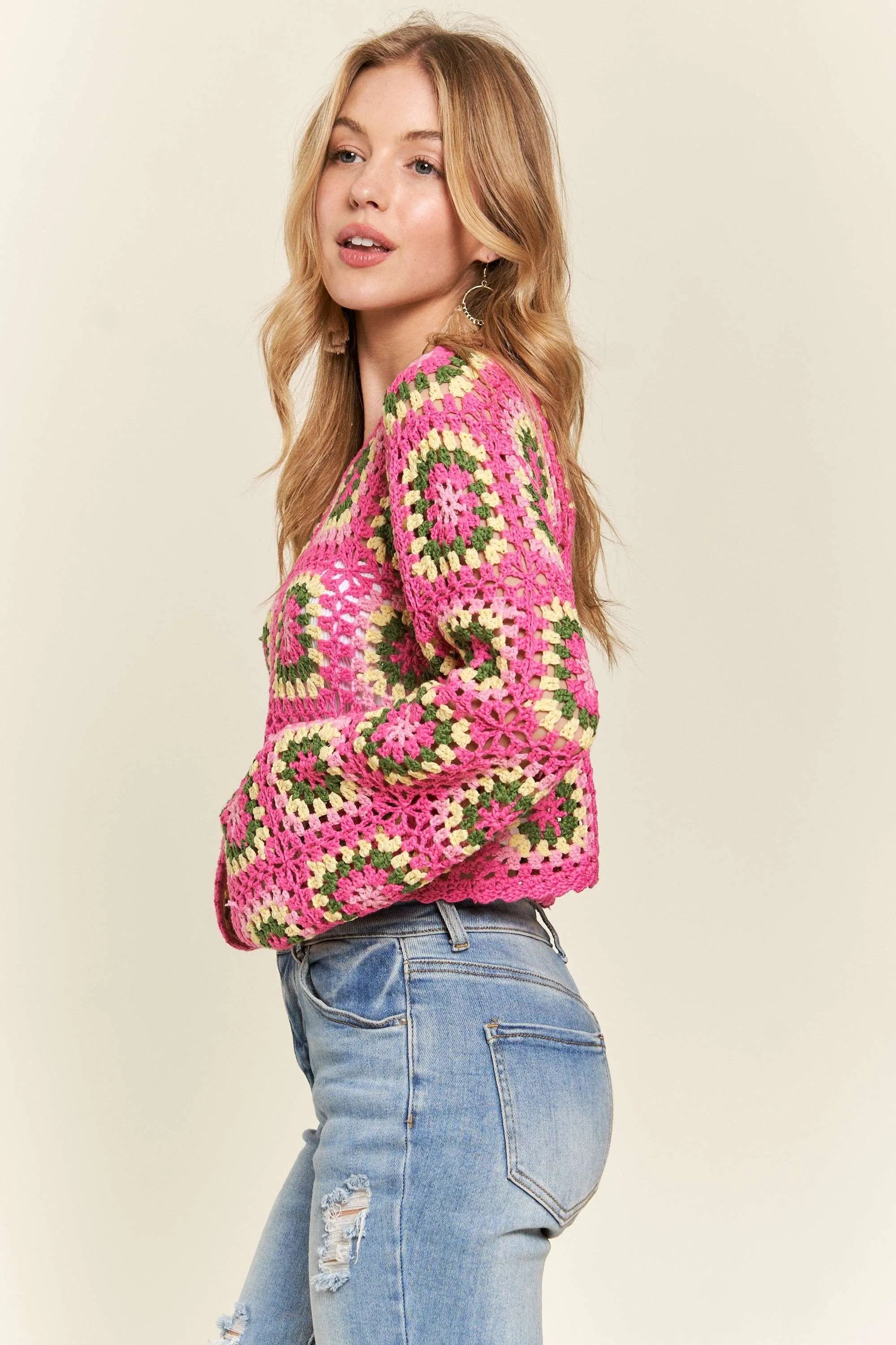 ADORA Multicolor Crochet Crop Top-Adora-HOT PINK-S-Urbanheer