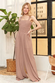 ADORA Smocking Top Wide Leg Jumpsuit-Adora-MOCHA-S-Urbanheer