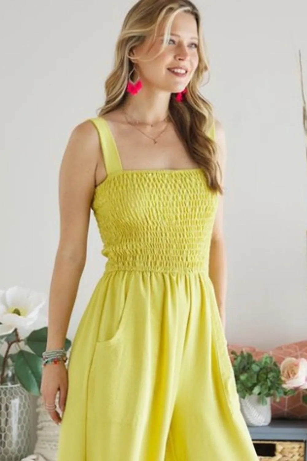 ADORA Smocking Top Wide Leg Jumpsuit-Adora-YELLOW-S-Urbanheer