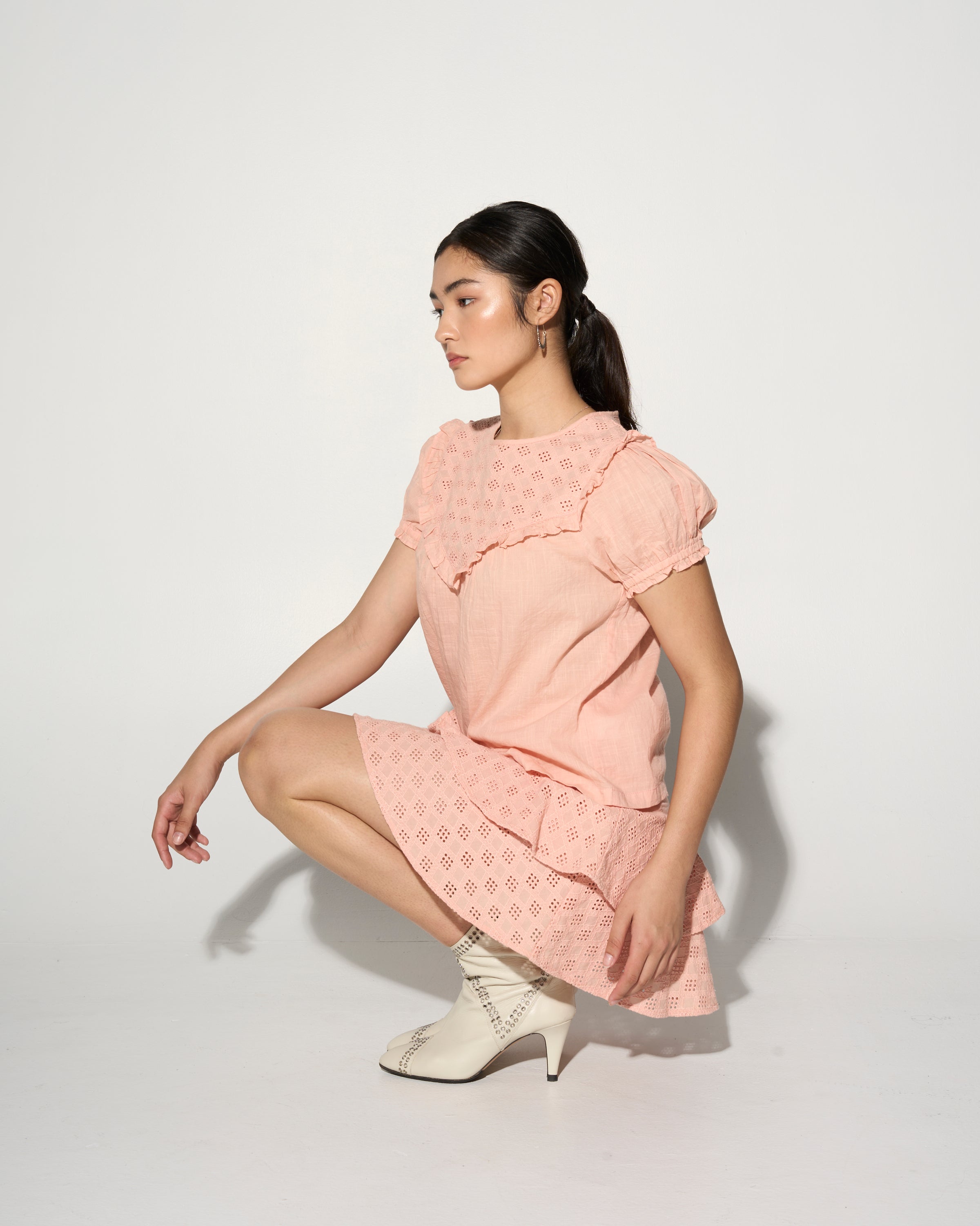 ALIDA pink short sleeve puff shoulder top-Shirts & Tops-Gild the Label-XS-Urbanheer