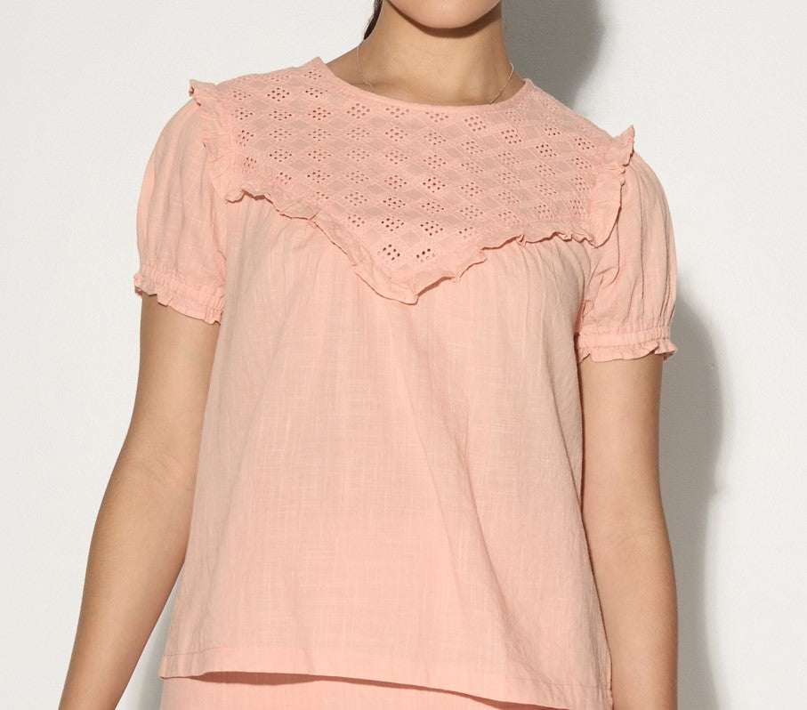 ALIDA pink short sleeve puff shoulder top-Shirts & Tops-Gild the Label-XS-Urbanheer
