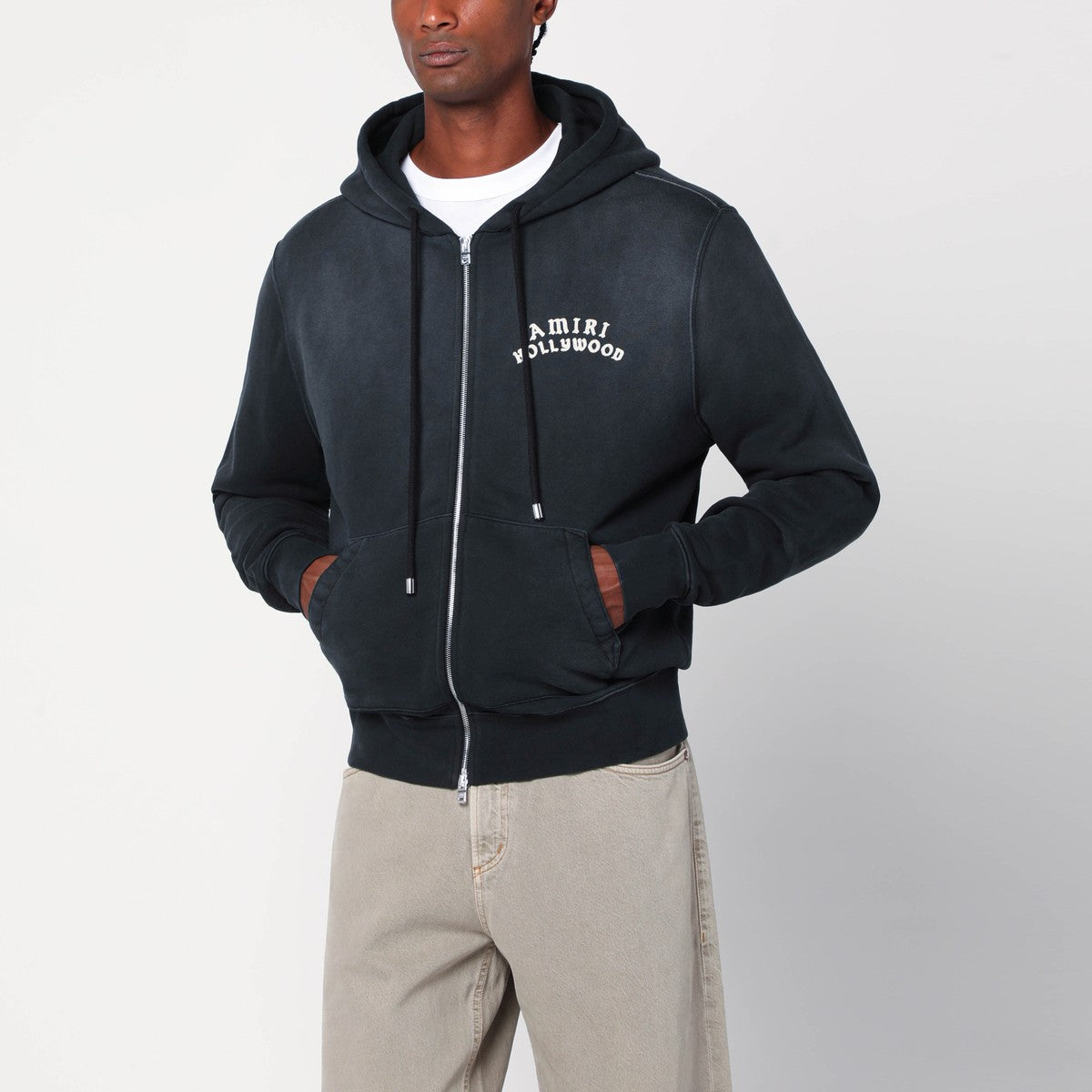 AMIRI Faded black zip sweatshirt with logo