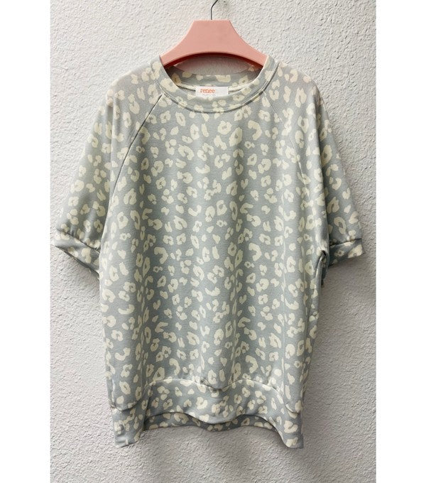 ANIMAL PRINT SHORT SLEEVE SWEATSHIRT-New Arrival-Reneecollection-Urbanheer
