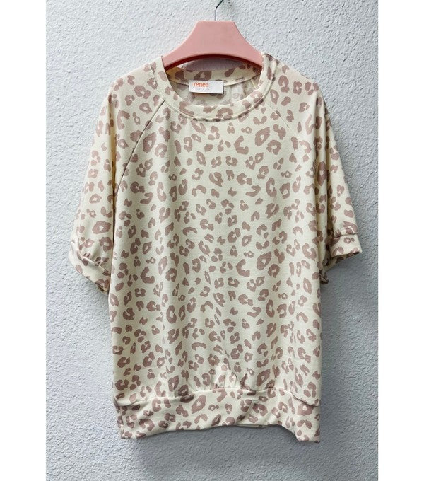 ANIMAL PRINT SHORT SLEEVE SWEATSHIRT-New Arrival-Reneecollection-Urbanheer