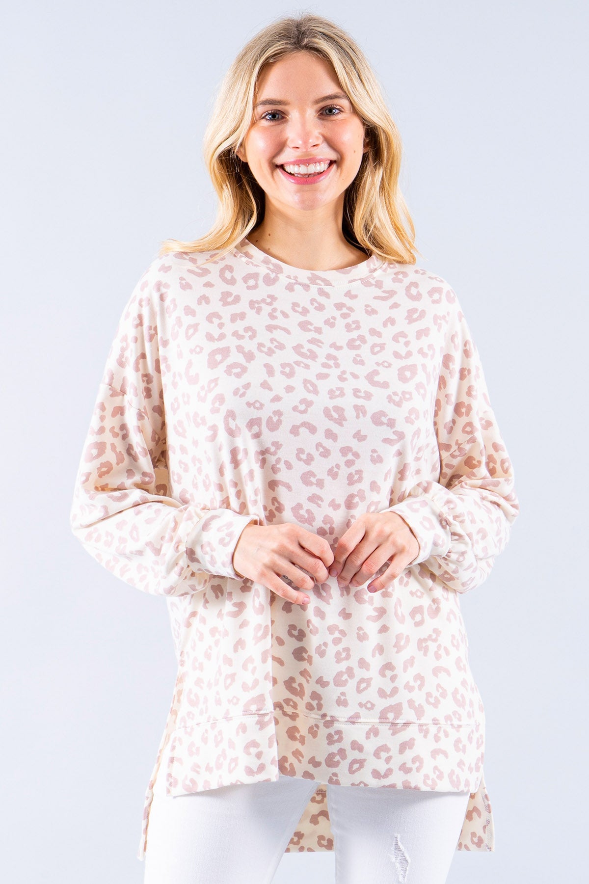 ANIMAL PRINT SWEATSHIRT WITH SIDE SLITS-All Products-Reneecollection-Urbanheer