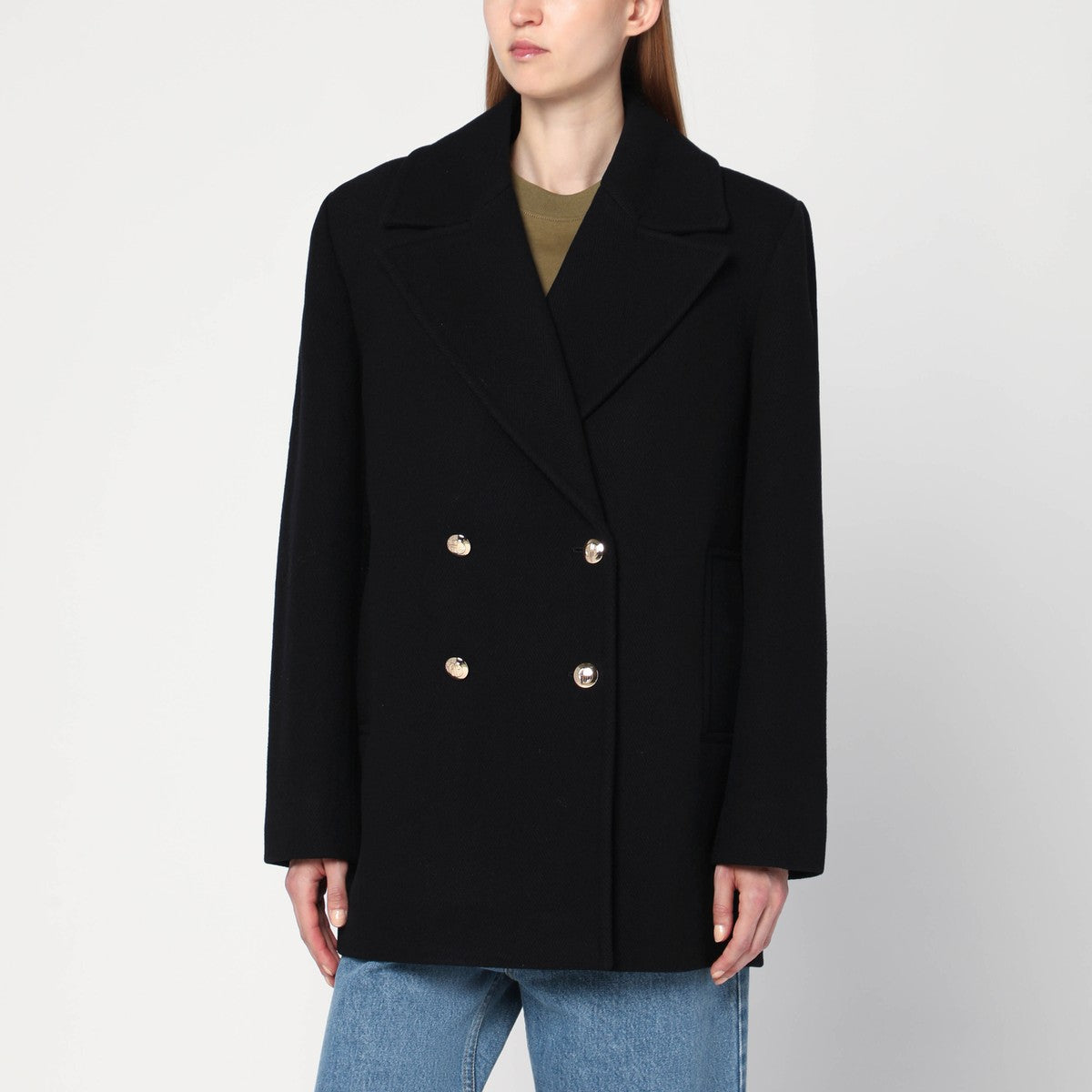 ANINE BING Black Glenn double-breasted coat