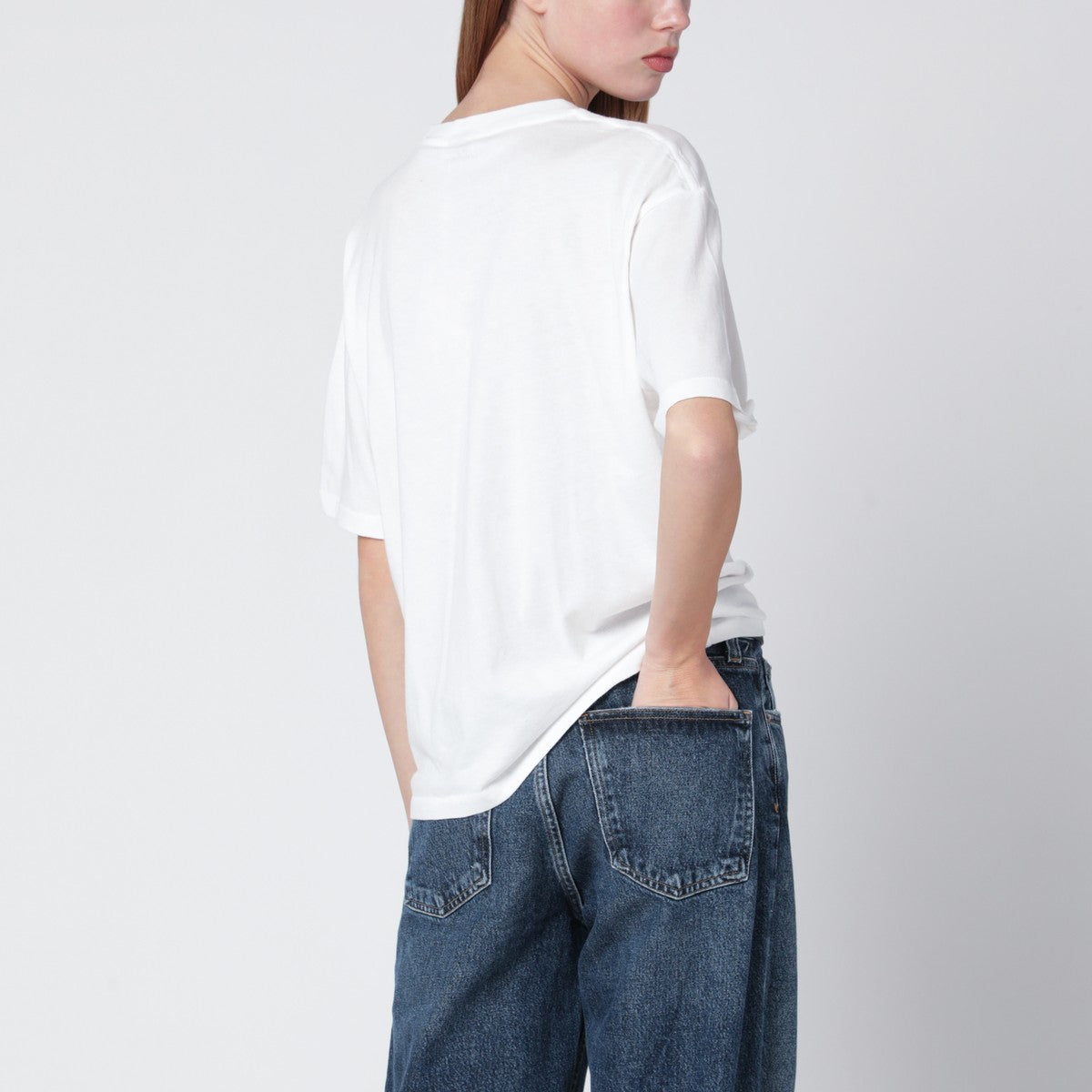 ANINE BING Ivory relaxed T-shirt with logo print