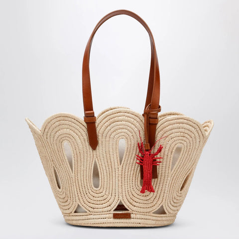 Aquazzura Artiste medium raffia tote in natural and tan