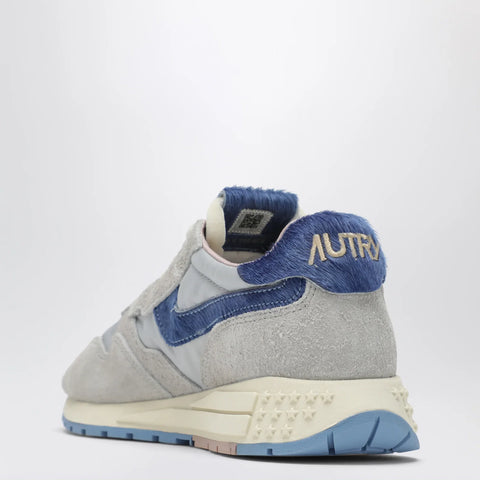 AUTRY Reelwind Low grey sneakers with light blue pony hair insert