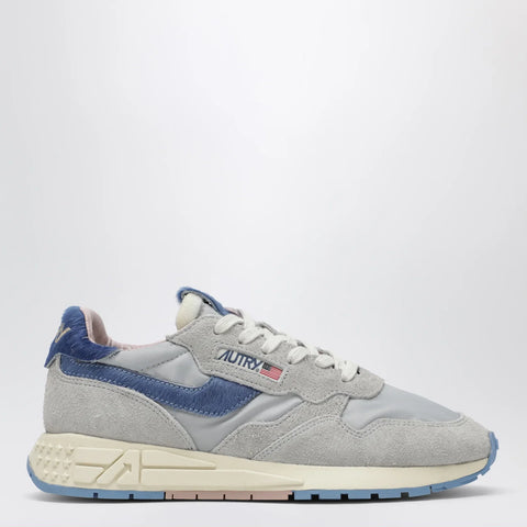 AUTRY Reelwind Low grey sneakers with light blue pony hair insert