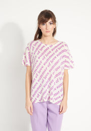 AVA 10 T shirt en cachemire déjaugé col rond manches courtes avec imprimé " SUMMER OF LOVE" blanc écru-t-shirt femme-Studio Cashmere8-S-M-SC8-00449-blanc écru/imprimé fleurs multicouleur-Urbanheer