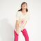 AVA 9 T shirt en cachemire déjaugé col rond manches courtes avec imprimé " SUMMER OF LOVE" blanc écru-t-shirt femme-Studio Cashmere8-S-M-SC8-00448-blanc écru/imprimé fleurs multicouleur-Urbanheer