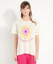 AVA 9 T shirt en cachemire déjaugé col rond manches courtes avec imprimé " SUMMER OF LOVE" blanc écru-t-shirt femme-Studio Cashmere8-S-M-SC8-00448-blanc écru/imprimé fleurs multicouleur-Urbanheer