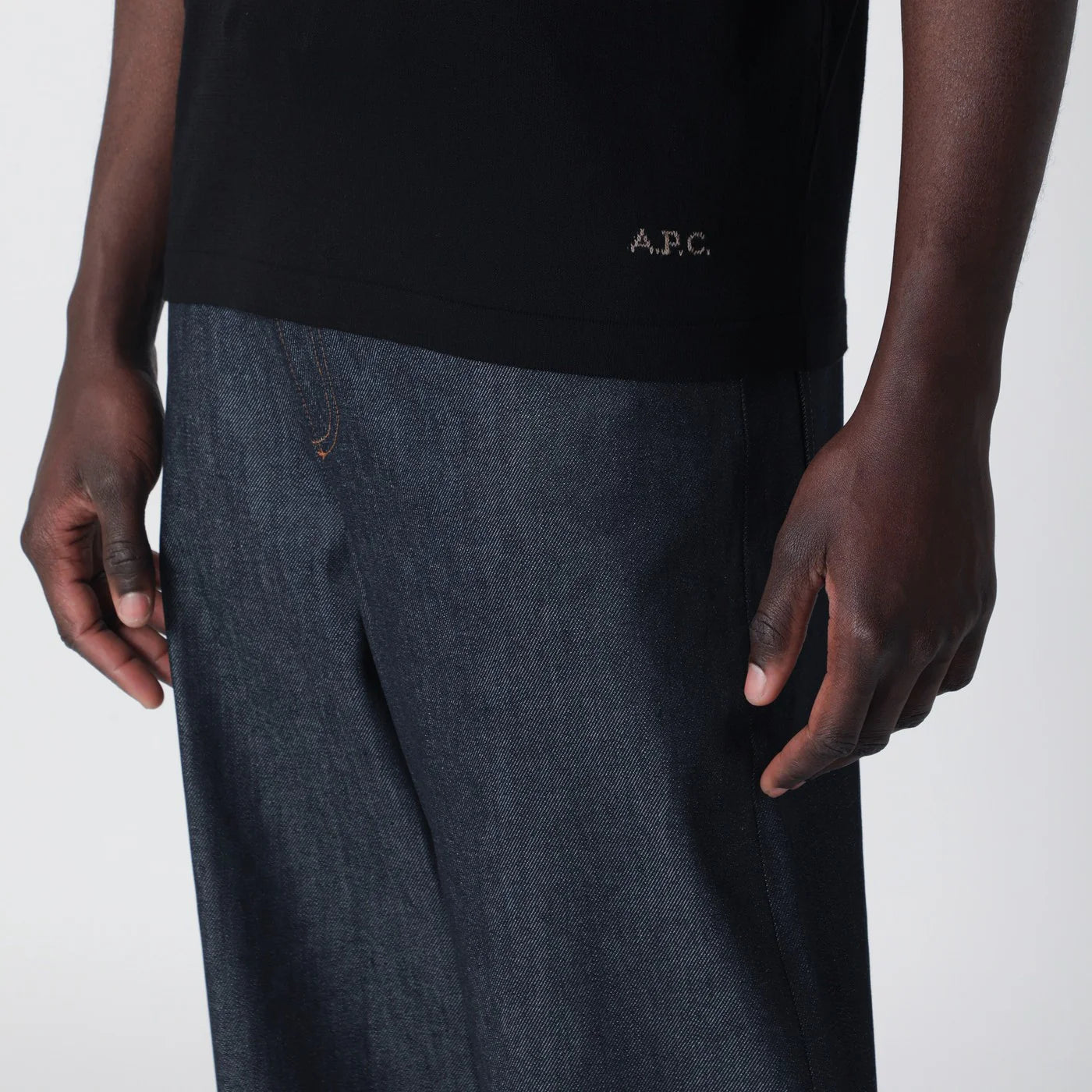 A.P.C. Black cotton knit polo shirt