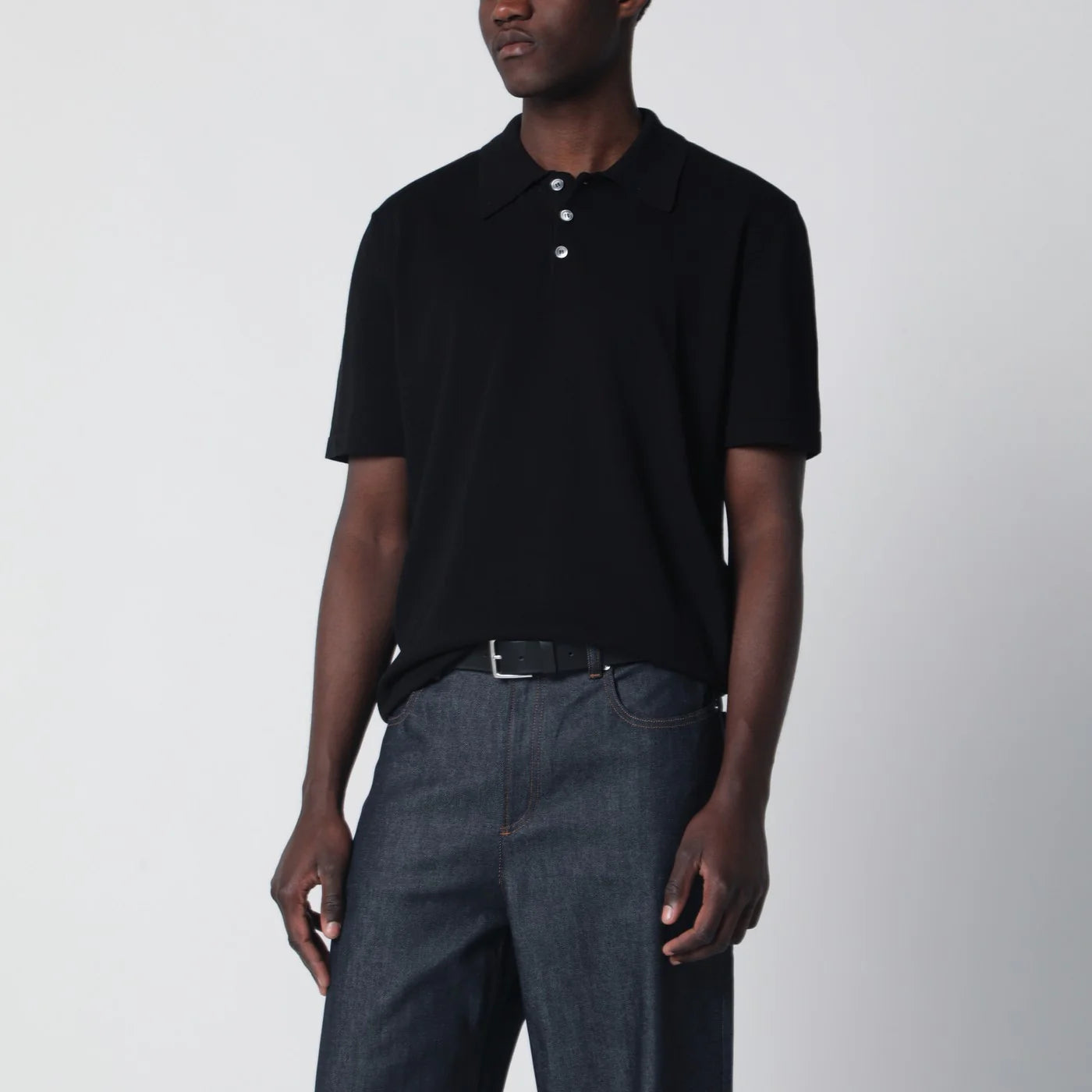 A.P.C. Black cotton knit polo shirt