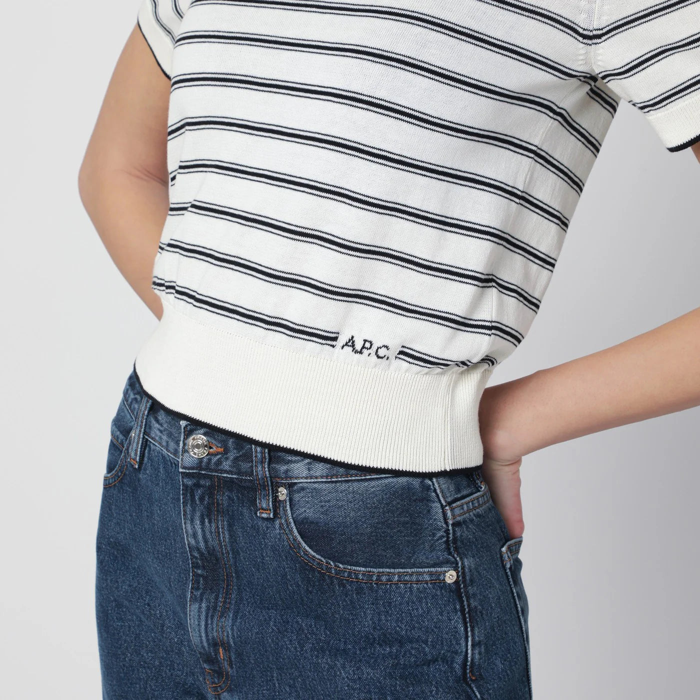A.P.C. White knit top with ecru/black stripes