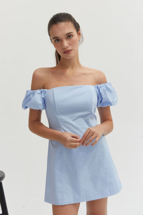 Abigail Cotton Blend Off Shoulder Mini Dress
