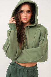 Abigail Loose Fit Cropped Hoodie Sweatshirt-Sweatshirt-Papermoon-S-MATCHA-Urbanheer