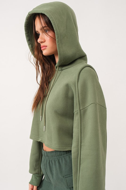 Abigail Loose Fit Cropped Hoodie Sweatshirt-Sweatshirt-Papermoon-S-MATCHA-Urbanheer