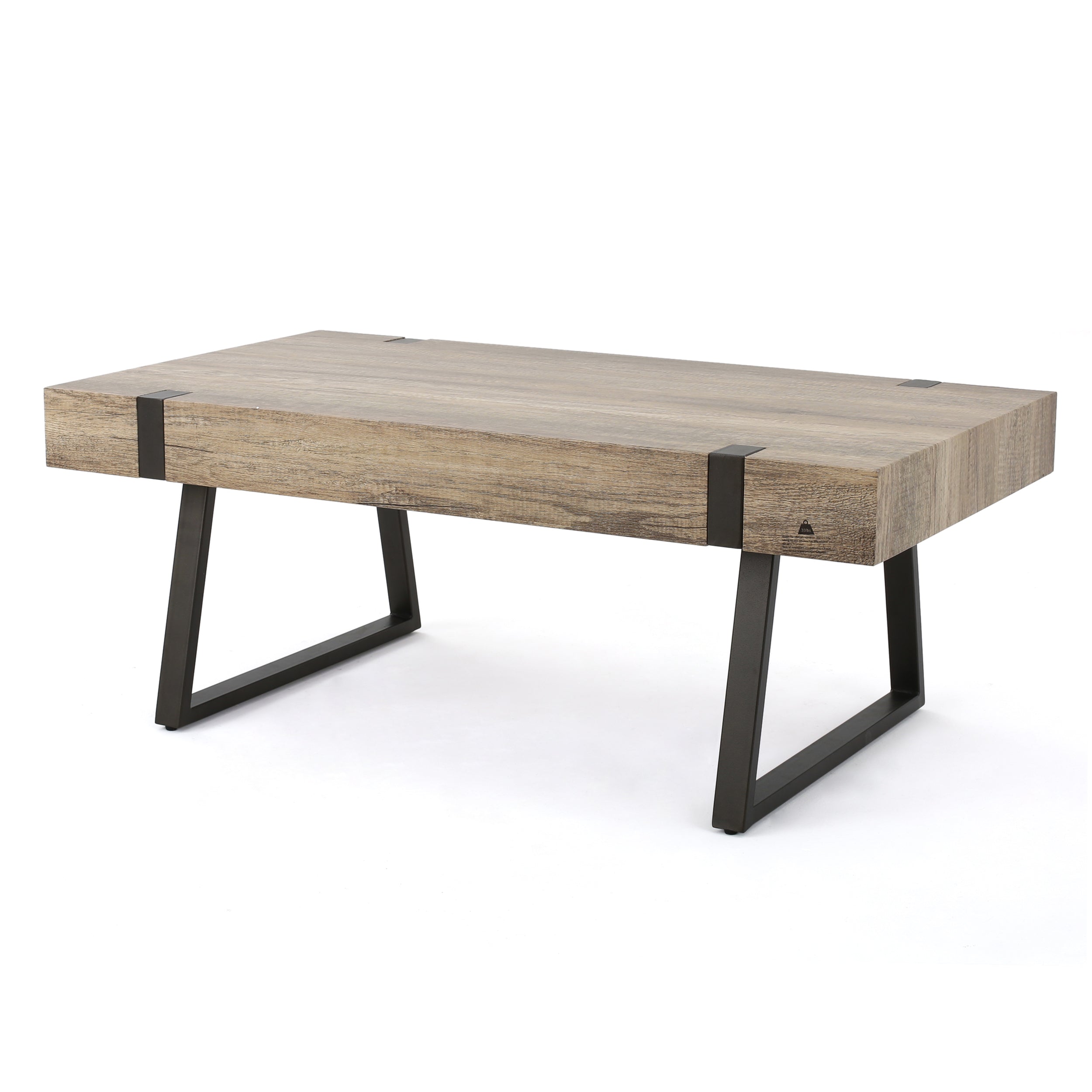 Abitha Faux Wood Coffee Table with Industrial Powder-Coated Metal Legs in Canyon Grey