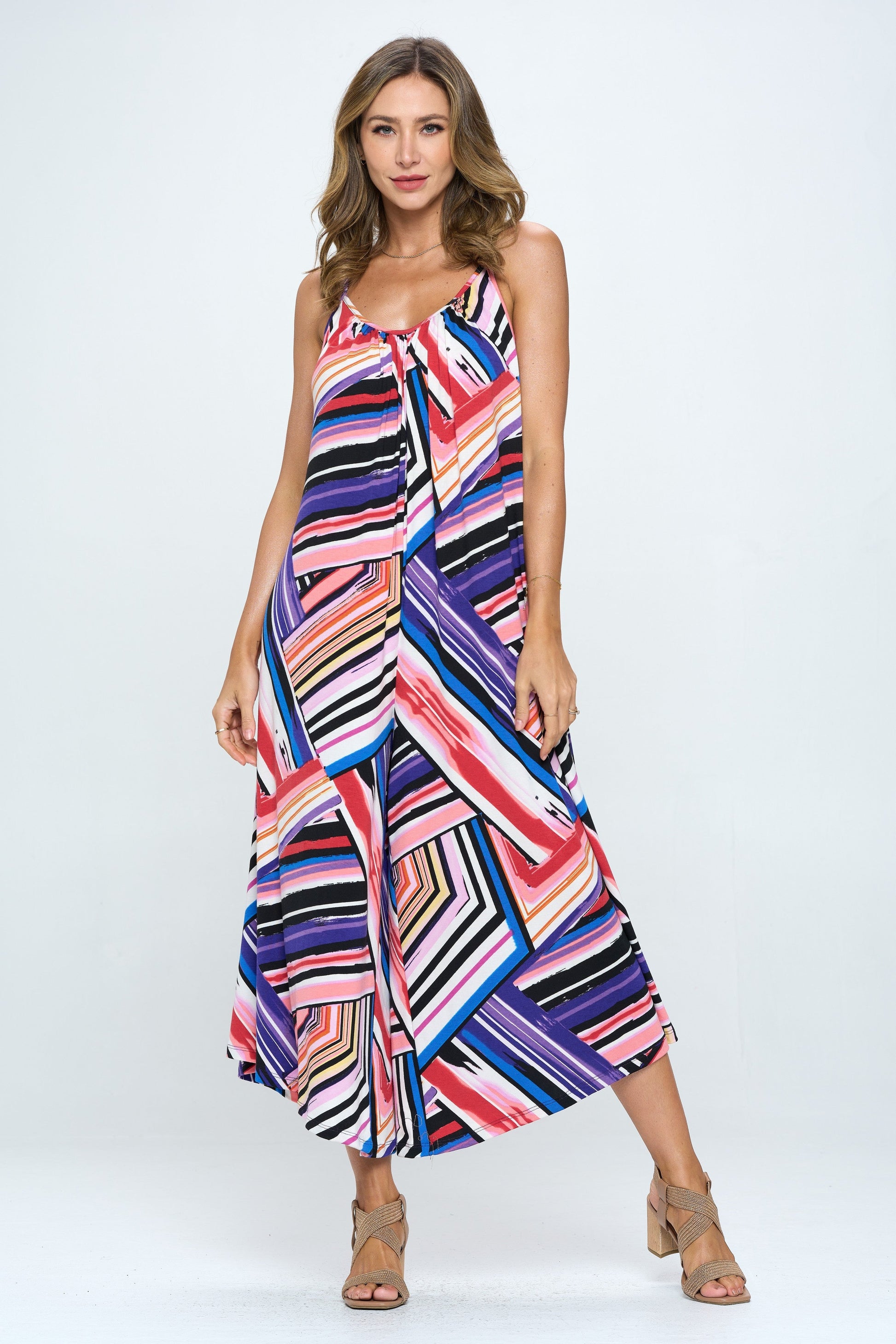 Abstract Chevron Print Sleeveless Jumpsuit-Rompers-Reneecollection-Urbanheer