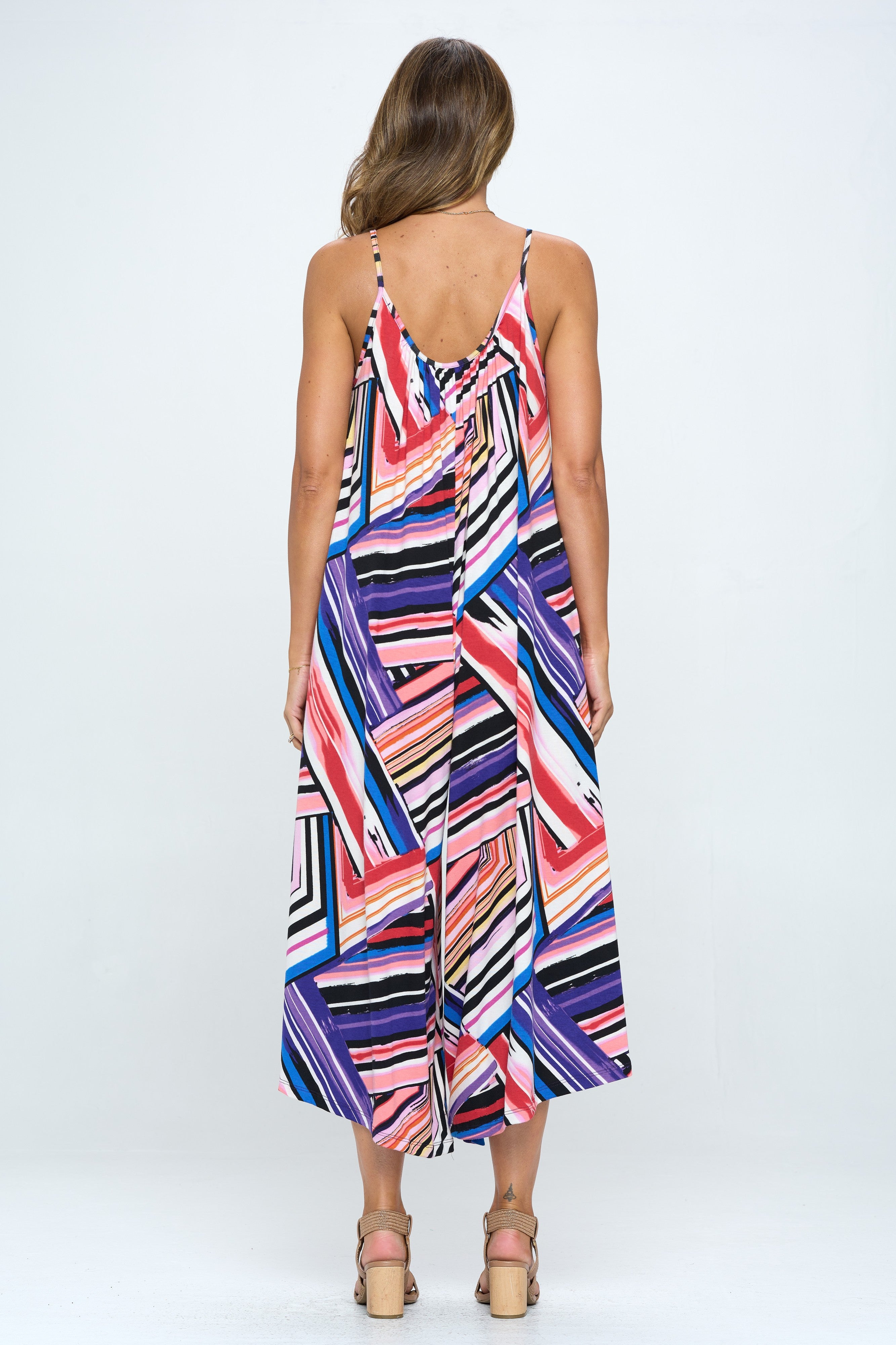 Abstract Chevron Print Sleeveless Jumpsuit-Rompers-Reneecollection-Urbanheer