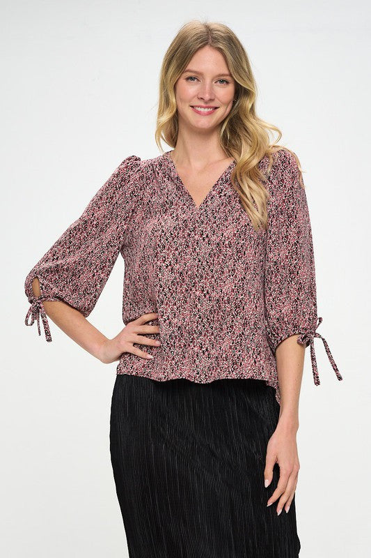 Abstract Dot Top with Self Tie Sleeves-New Arrival-Reneecollection-Small-BLACK/PINK-Urbanheer