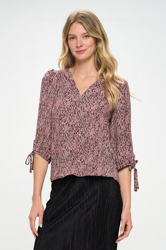 Abstract Dot Top with Self Tie Sleeves-New Arrival-Reneecollection-Small-BLACK/PINK-Urbanheer