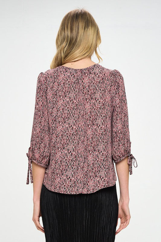 Abstract Dot Top with Self Tie Sleeves-New Arrival-Reneecollection-Small-BLACK/PINK-Urbanheer