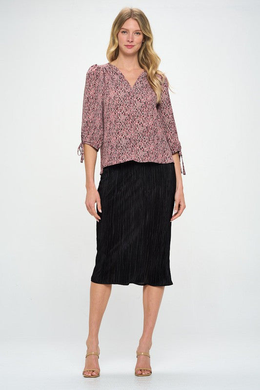 Abstract Dot Top with Self Tie Sleeves-New Arrival-Reneecollection-Small-BLACK/PINK-Urbanheer