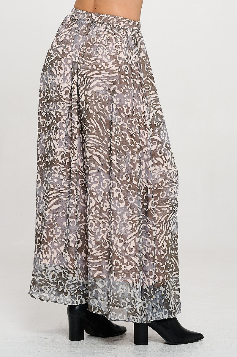 Abstract Print Sheer Maxi Skirt with Lining and Elastic Waist-New Arrival-Reneecollection-Small-CHARCOAL-Urbanheer
