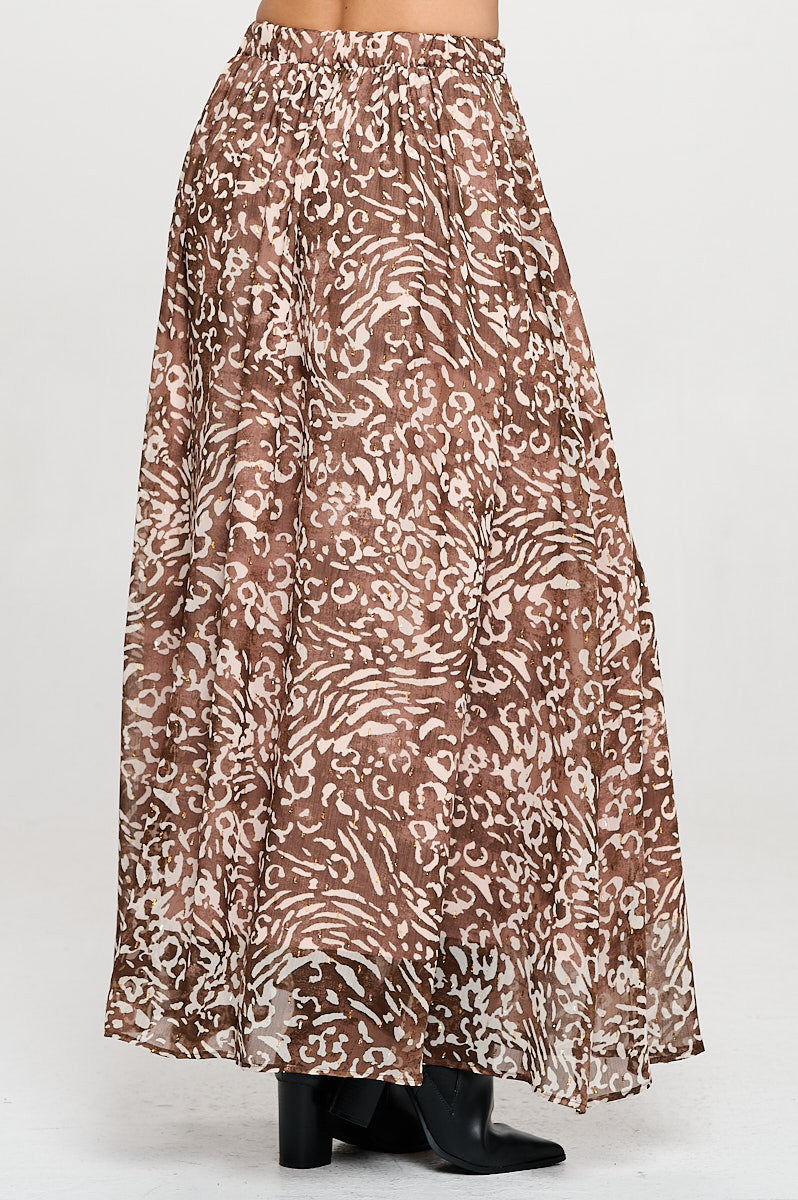 Abstract Print Sheer Maxi Skirt with Lining and Elastic Waist-New Arrival-Reneecollection-Small-CHOCOLATE-Urbanheer