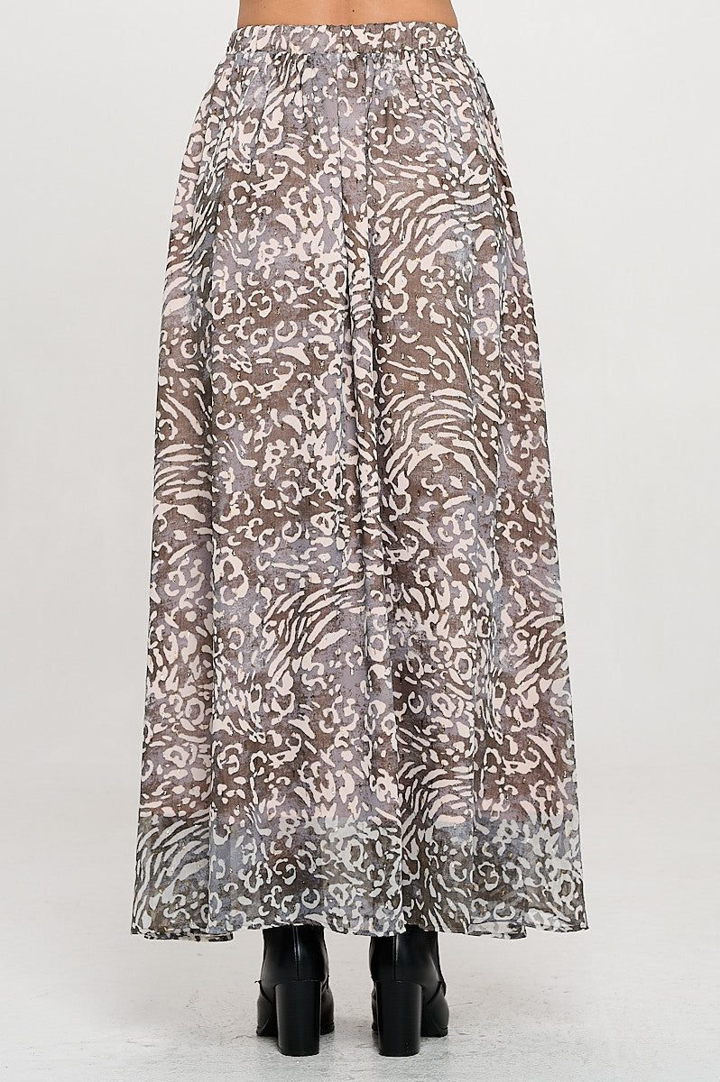 Abstract Print Sheer Maxi Skirt with Lining and Elastic Waist-New Arrival-Reneecollection-Small-CHARCOAL-Urbanheer