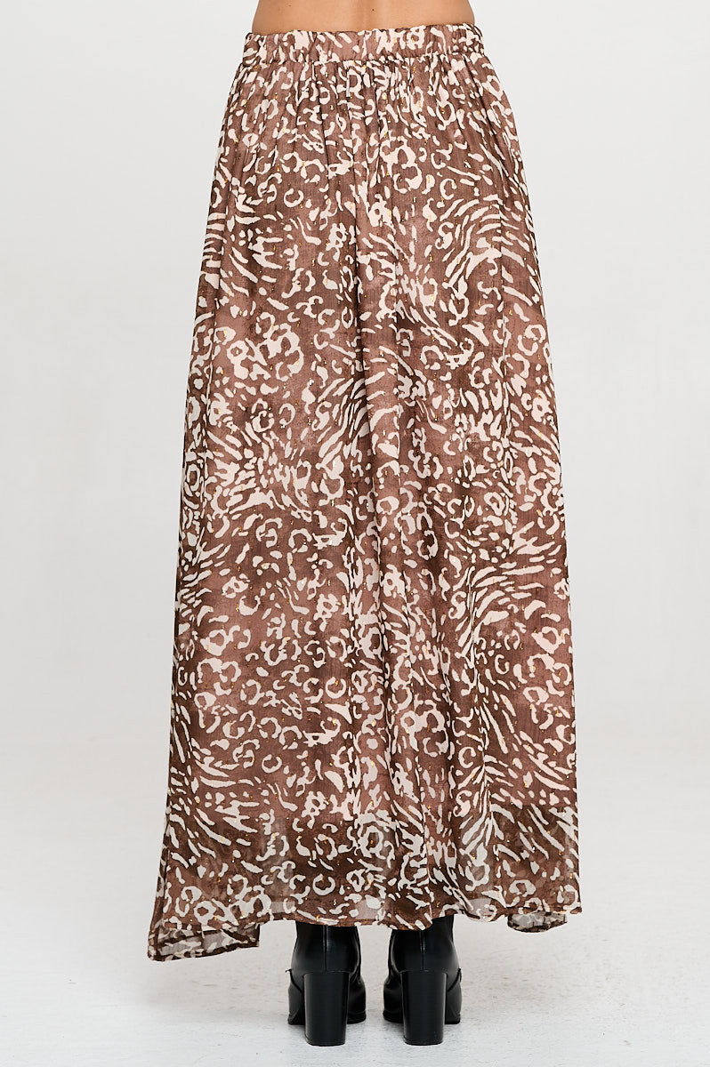 Abstract Print Sheer Maxi Skirt with Lining and Elastic Waist-New Arrival-Reneecollection-Small-CHOCOLATE-Urbanheer