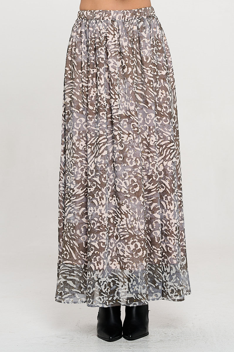 Abstract Print Sheer Maxi Skirt with Lining and Elastic Waist-New Arrival-Reneecollection-Small-CHARCOAL-Urbanheer
