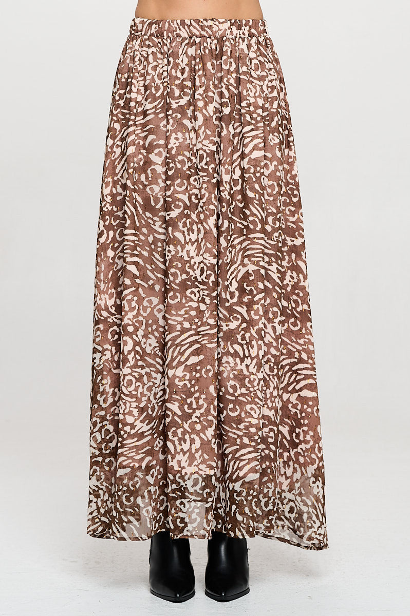 Abstract Print Sheer Maxi Skirt with Lining and Elastic Waist-New Arrival-Reneecollection-Small-CHOCOLATE-Urbanheer