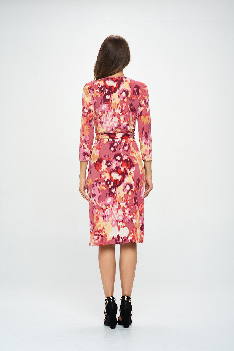 Abstract Print V neck Jersey Wrap Dress with Tie-Dresses-Reneecollection-Small-SIENNA-Urbanheer