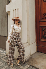 Académia Plaid Beige/Camel/Navy Blue Trousers-Pants-Pivoine Signature-XS-Urbanheer