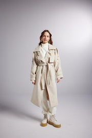 Accessorized Wool Blended Cashmere Maxi Woody Ecru Coat-Trench Coats-Buy Me Fur Ltd-Ecru-L-Cashmere-Urbanheer