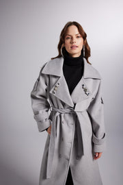 Accessorized Wool Blended Cashmere Maxi Woody Grey Coat-Trench Coats-Buy Me Fur Ltd-Gray-M-Cashmere-Urbanheer