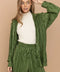 Accordion Pleat Button Blouse Pant Lounge Set Olive-Set-Blue B-S-OLIVE-Urbanheer