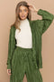 Accordion Pleat Button Blouse Pant Lounge Set Olive-Set-Blue B-S-OLIVE-Urbanheer