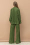 Accordion Pleat Button Blouse Pant Lounge Set Olive-Set-Blue B-S-OLIVE-Urbanheer