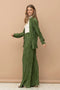 Accordion Pleat Button Blouse Pant Lounge Set Olive-Set-Blue B-S-OLIVE-Urbanheer
