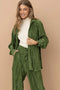 Accordion Pleat Button Blouse Pant Lounge Set Olive-Set-Blue B-S-OLIVE-Urbanheer